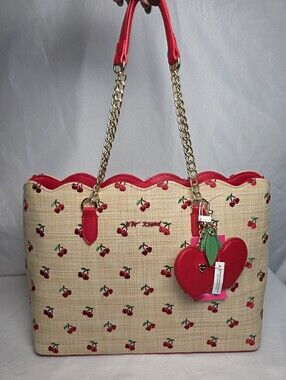 Betsey Johnson Cherry Embroidered Tote Shoulder Bag New